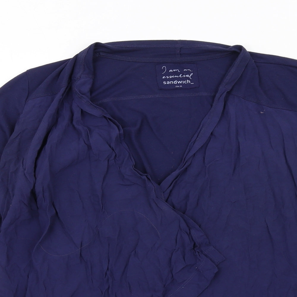 Sandwich Womens Blue Polyester Kimono T-Shirt Size M V-Neck