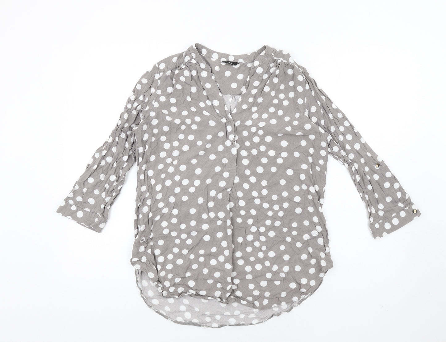 M&Co Womens Grey Polka Dot Viscose Basic T-Shirt Size 12 V-Neck