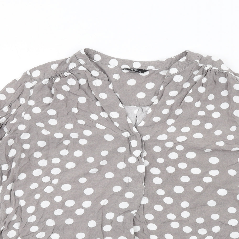 M&Co Womens Grey Polka Dot Viscose Basic T-Shirt Size 12 V-Neck