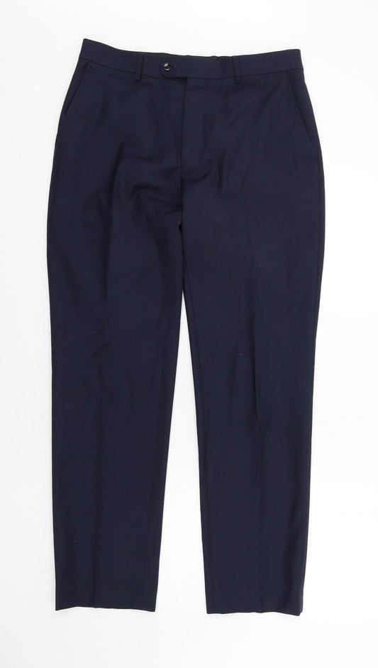 Yunsa Mens Blue Wool Dress Pants Trousers Size 34 in L31 in Regular Zip