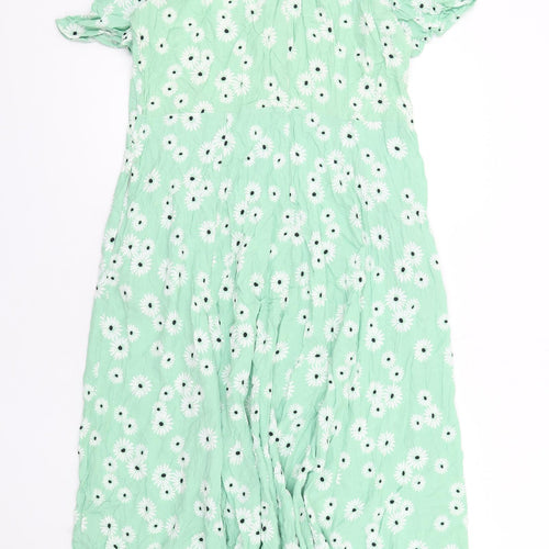 Yessica Womens Green Floral Viscose A-Line Size 18 Collared Button