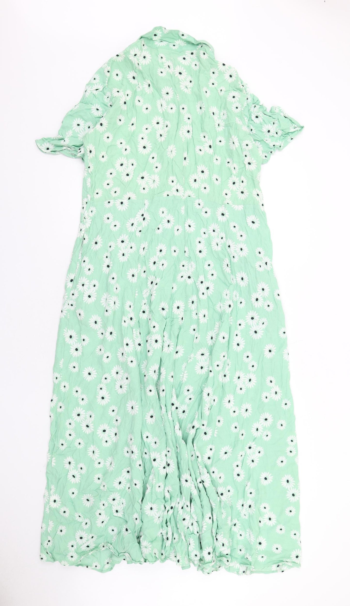 Yessica Womens Green Floral Viscose A-Line Size 18 Collared Button