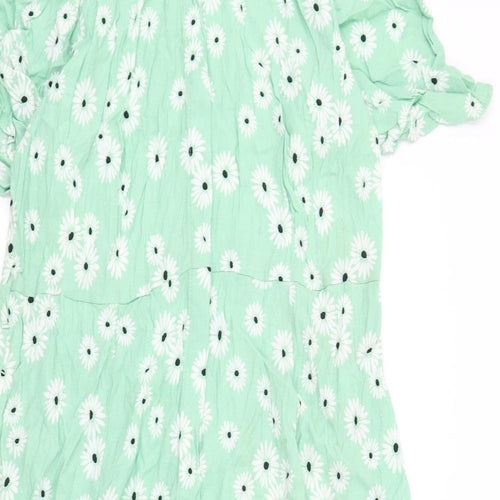 Yessica Womens Green Floral Viscose A-Line Size 18 Collared Button