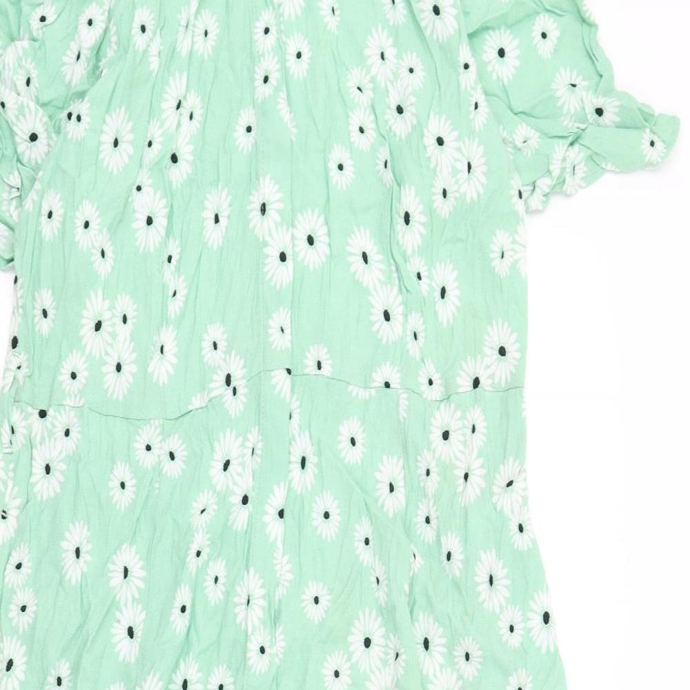 Yessica Womens Green Floral Viscose A-Line Size 18 Collared Button