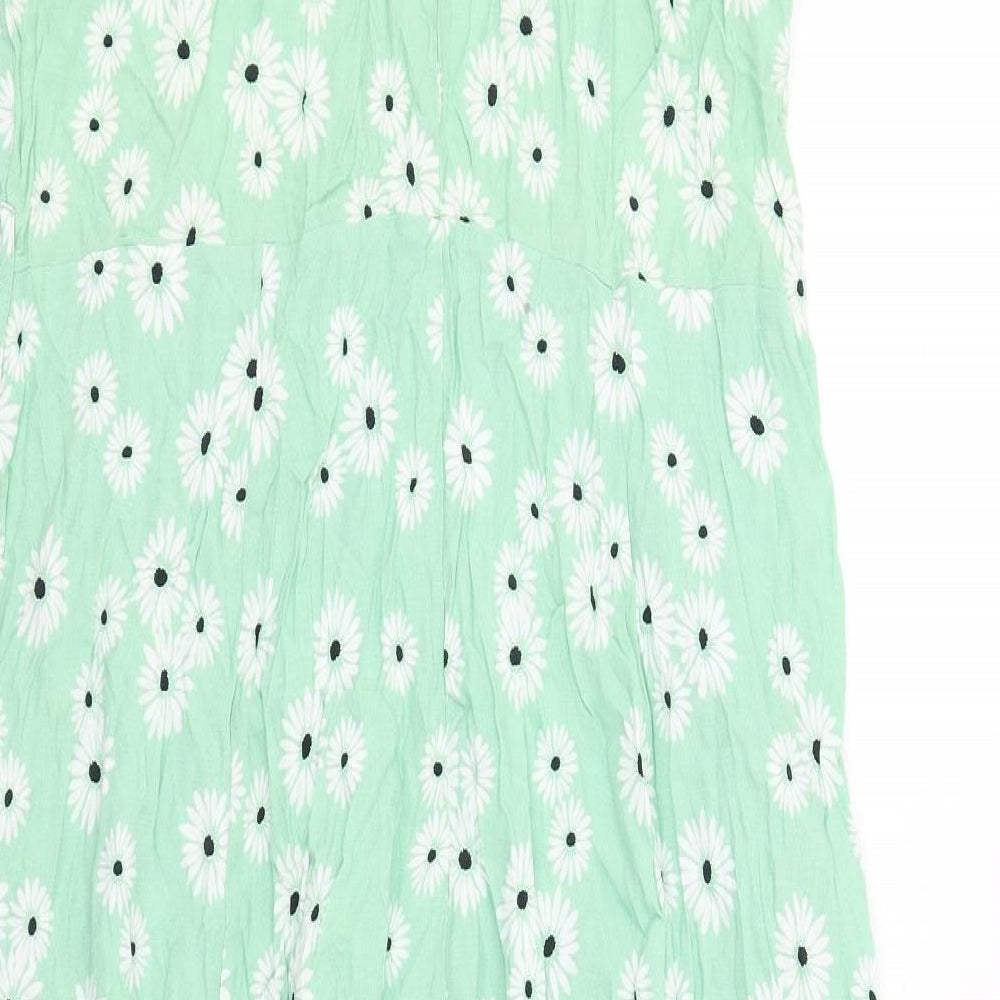 Yessica Womens Green Floral Viscose A-Line Size 18 Collared Button