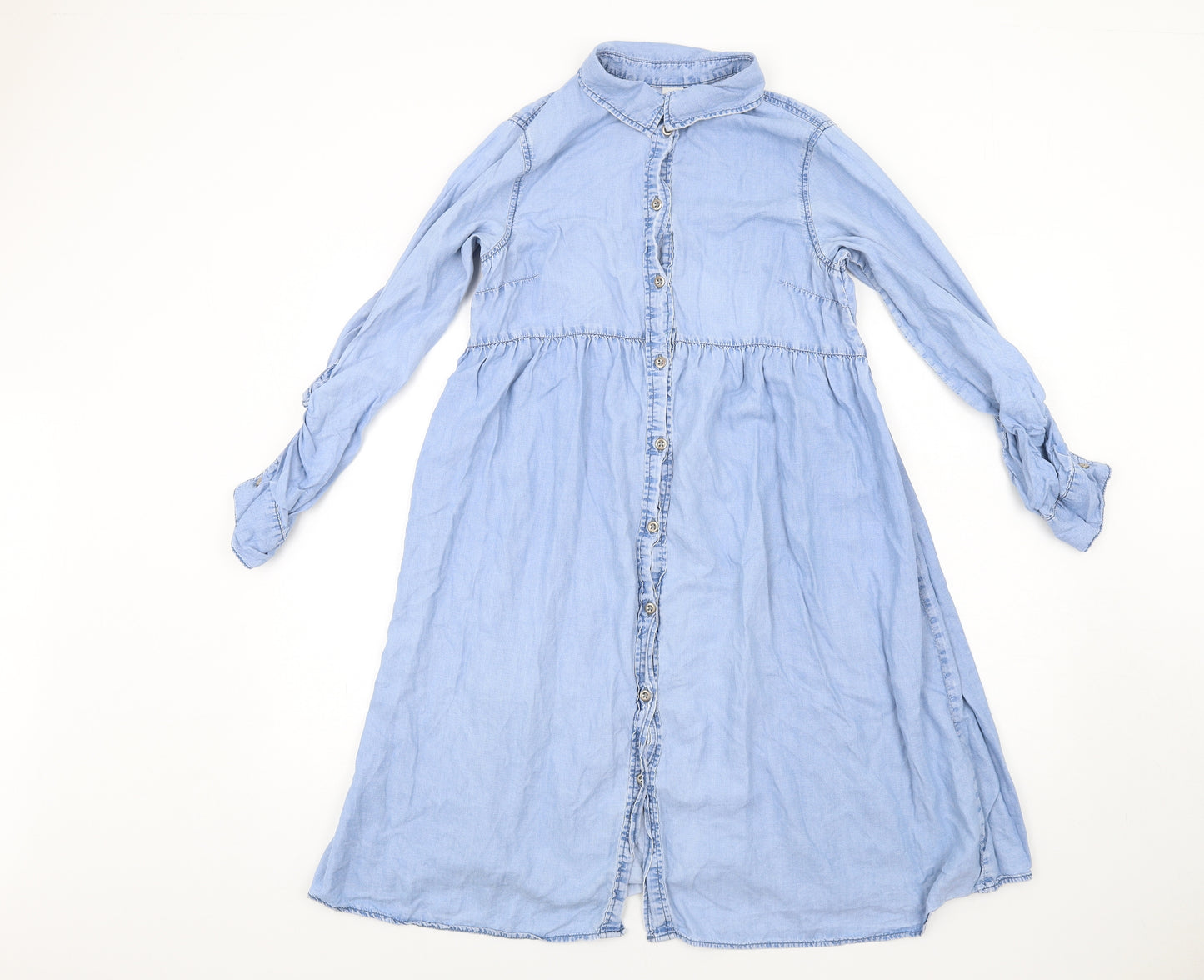 H&M Womens Blue Lyocell Fit & Flare Size S Collared Button