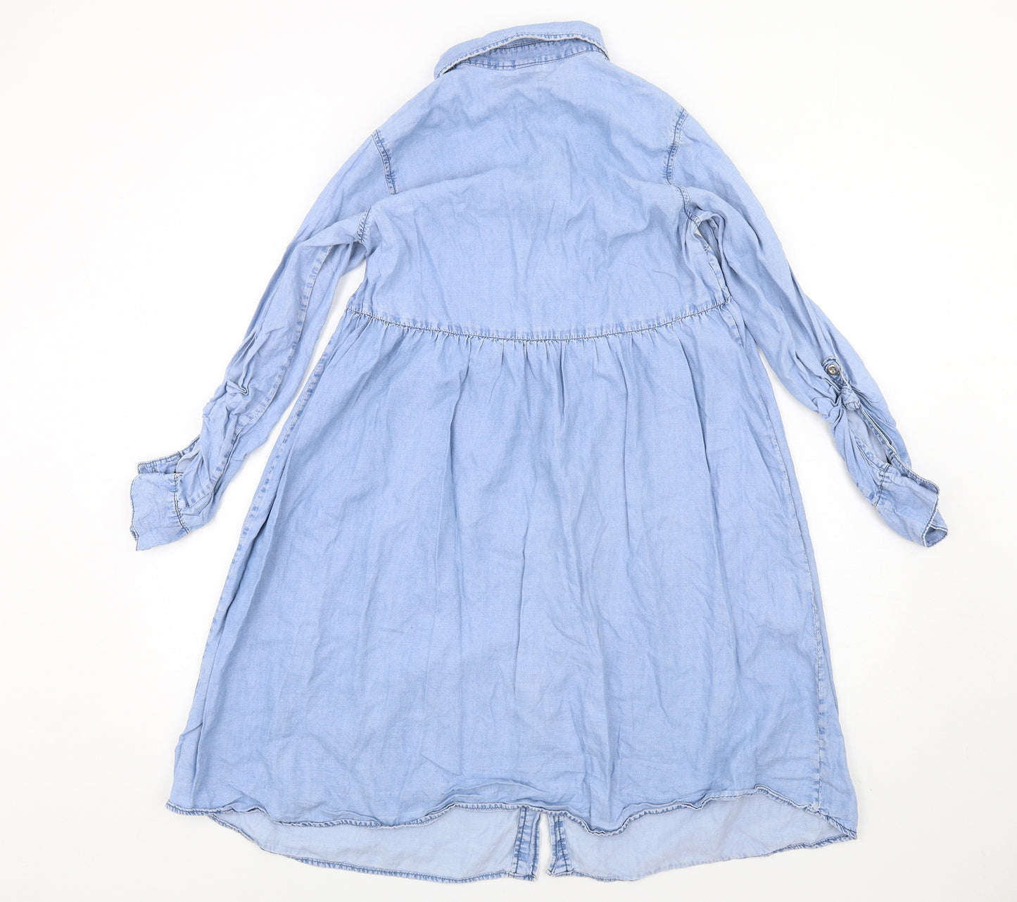 H&M Womens Blue Lyocell Fit & Flare Size S Collared Button