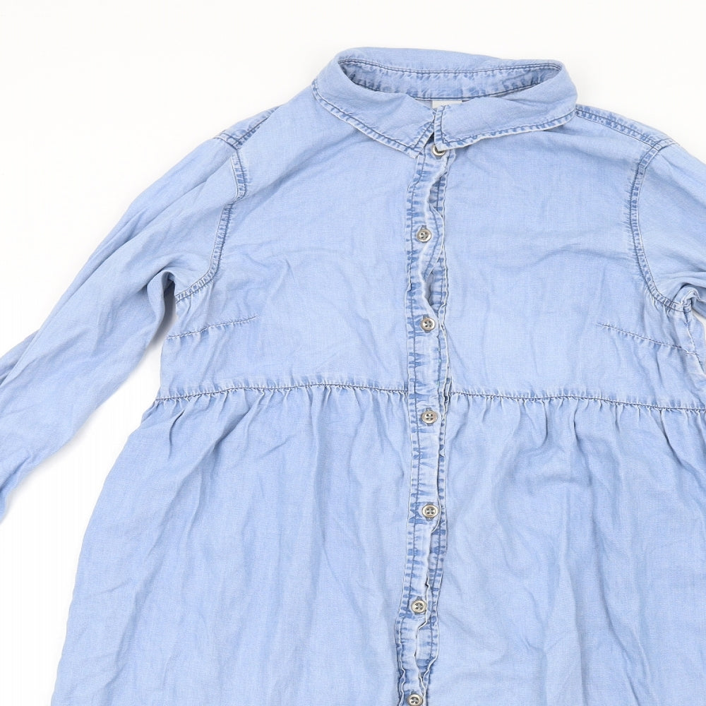 H&M Womens Blue Lyocell Fit & Flare Size S Collared Button
