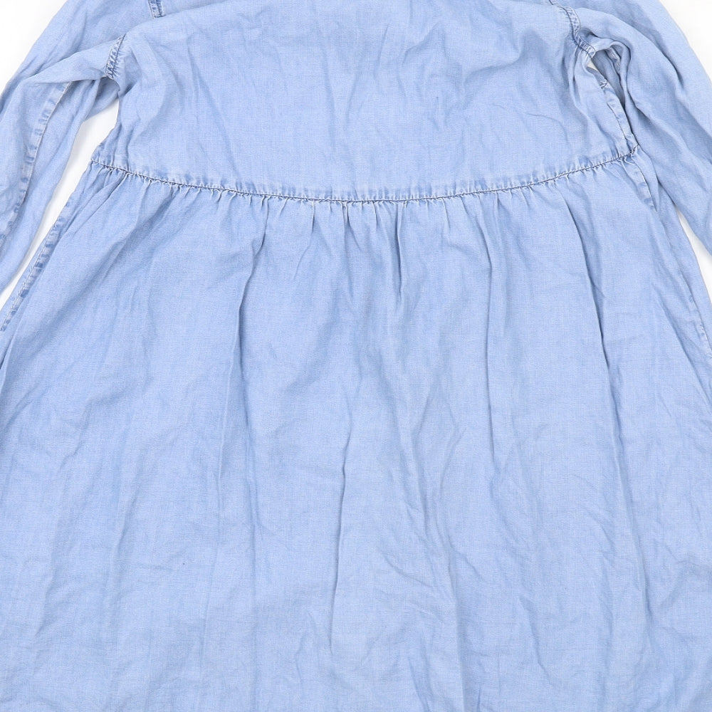 H&M Womens Blue Lyocell Fit & Flare Size S Collared Button