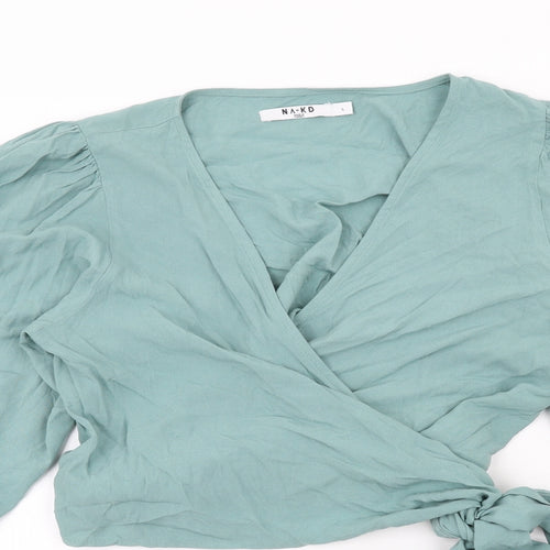 Nakd Womens Green Viscose Wrap Blouse Size L V-Neck