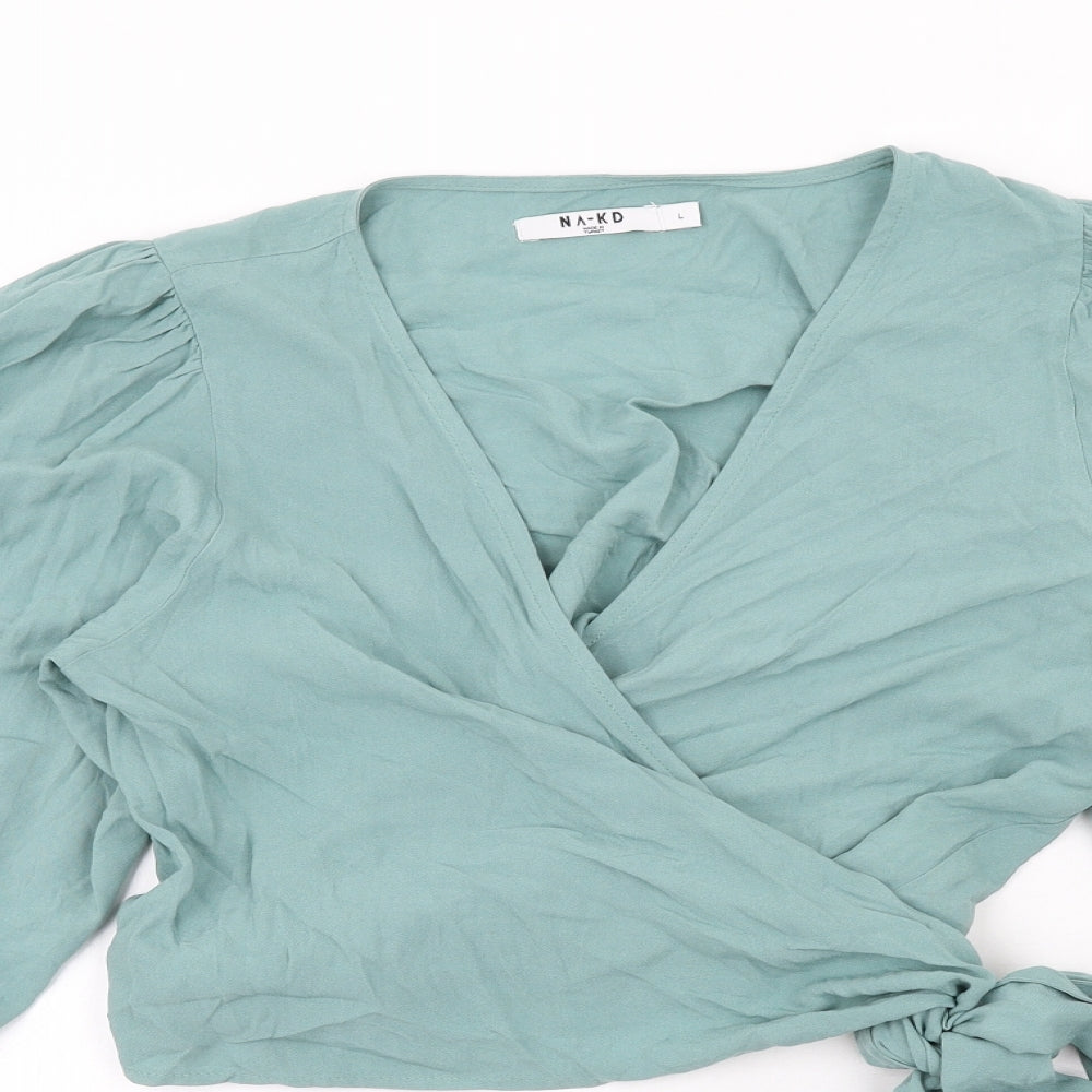 Nakd Womens Green Viscose Wrap Blouse Size L V-Neck