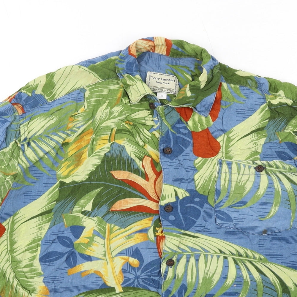 Tony Lambert Mens Multicoloured Geometric Viscose Button-Up Size S Collared Button