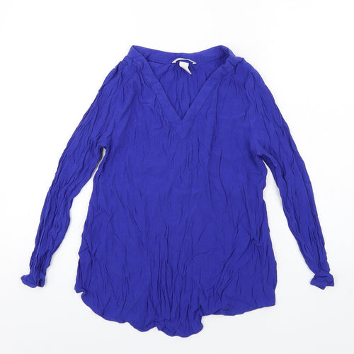 H&M Womens Blue Viscose Basic Blouse Size S V-Neck