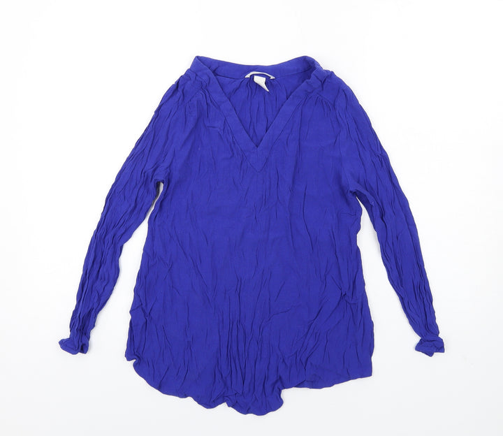 H&M Womens Blue Viscose Basic Blouse Size S V-Neck