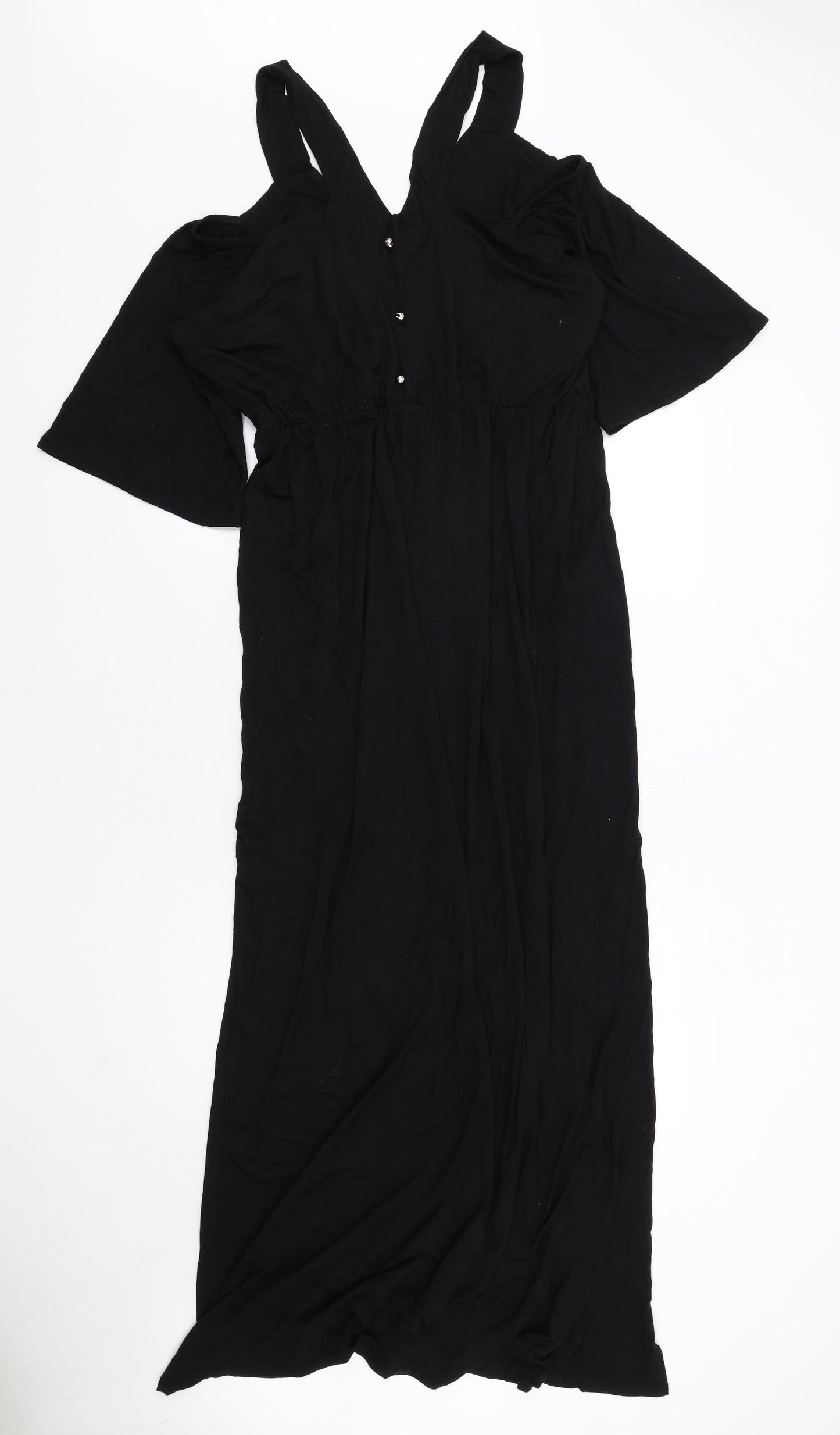 Boohoo Womens Black Viscose A-Line Size 18 V-Neck Pullover - Cold Shoulder