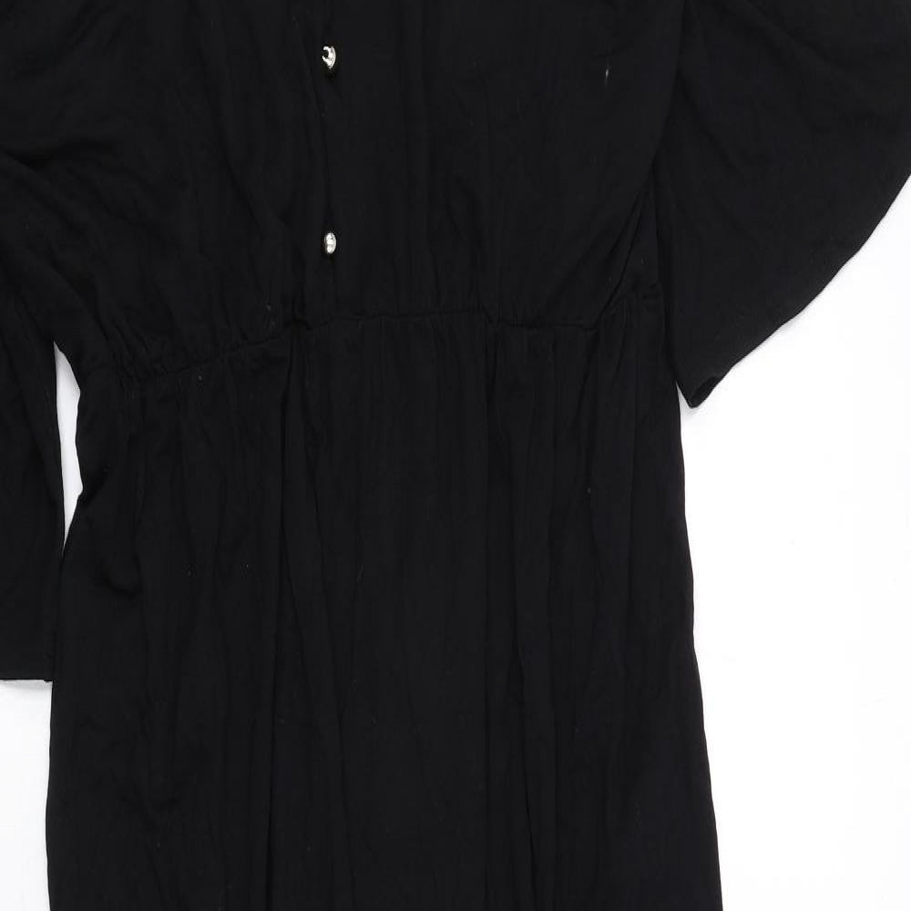 Boohoo Womens Black Viscose A-Line Size 18 V-Neck Pullover - Cold Shoulder