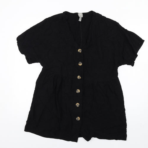 ASOS Womens Black Viscose Trapeze & Swing Size 10 V-Neck Button