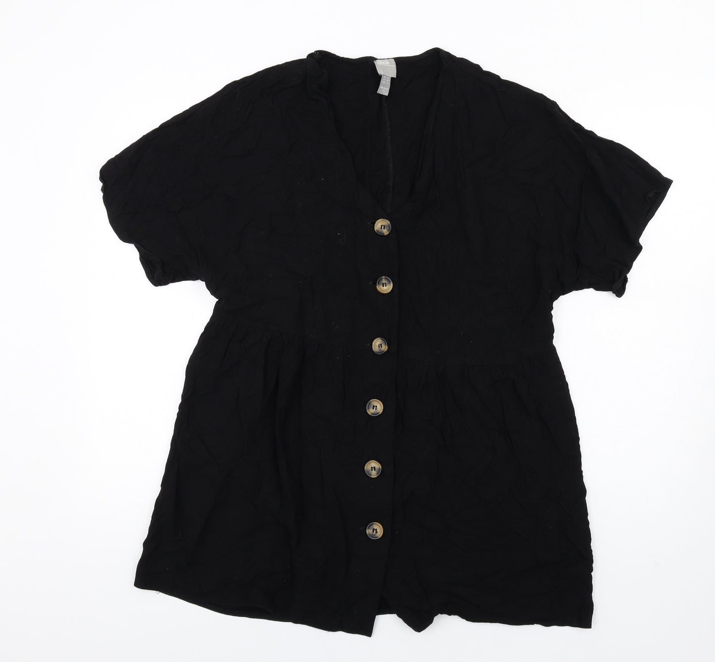 ASOS Womens Black Viscose Trapeze & Swing Size 10 V-Neck Button
