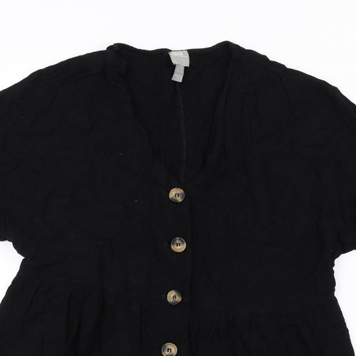 ASOS Womens Black Viscose Trapeze & Swing Size 10 V-Neck Button