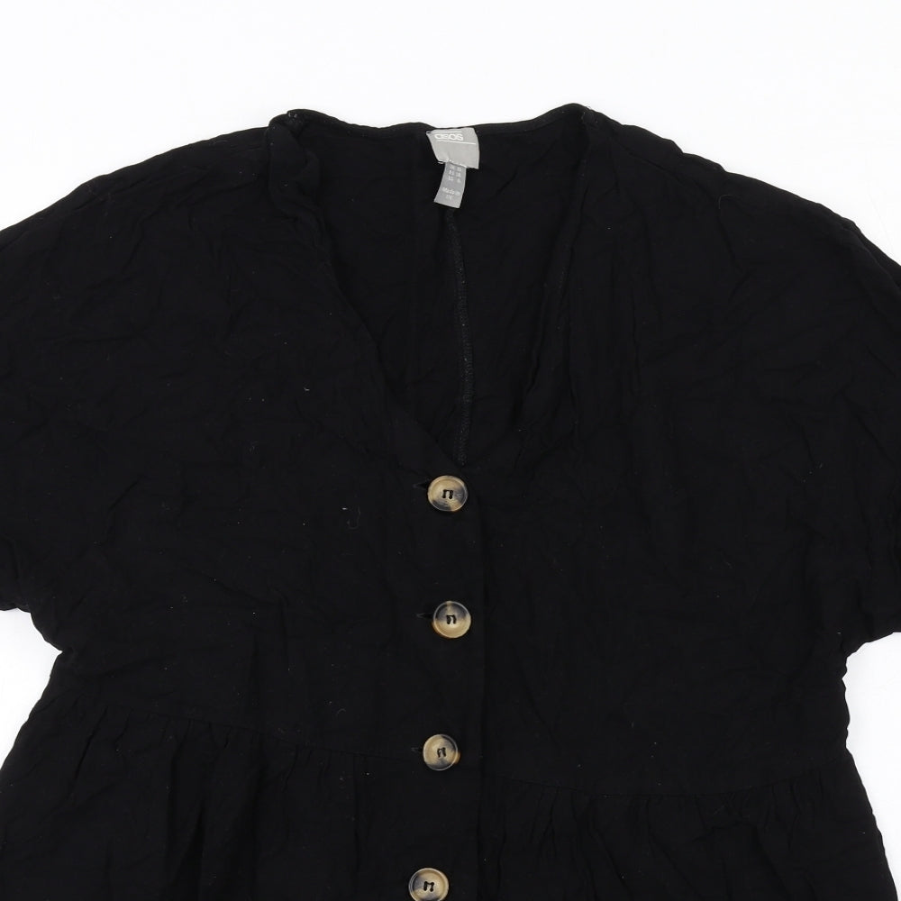 ASOS Womens Black Viscose Trapeze & Swing Size 10 V-Neck Button