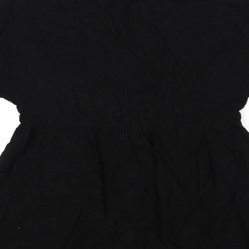 ASOS Womens Black Viscose Trapeze & Swing Size 10 V-Neck Button