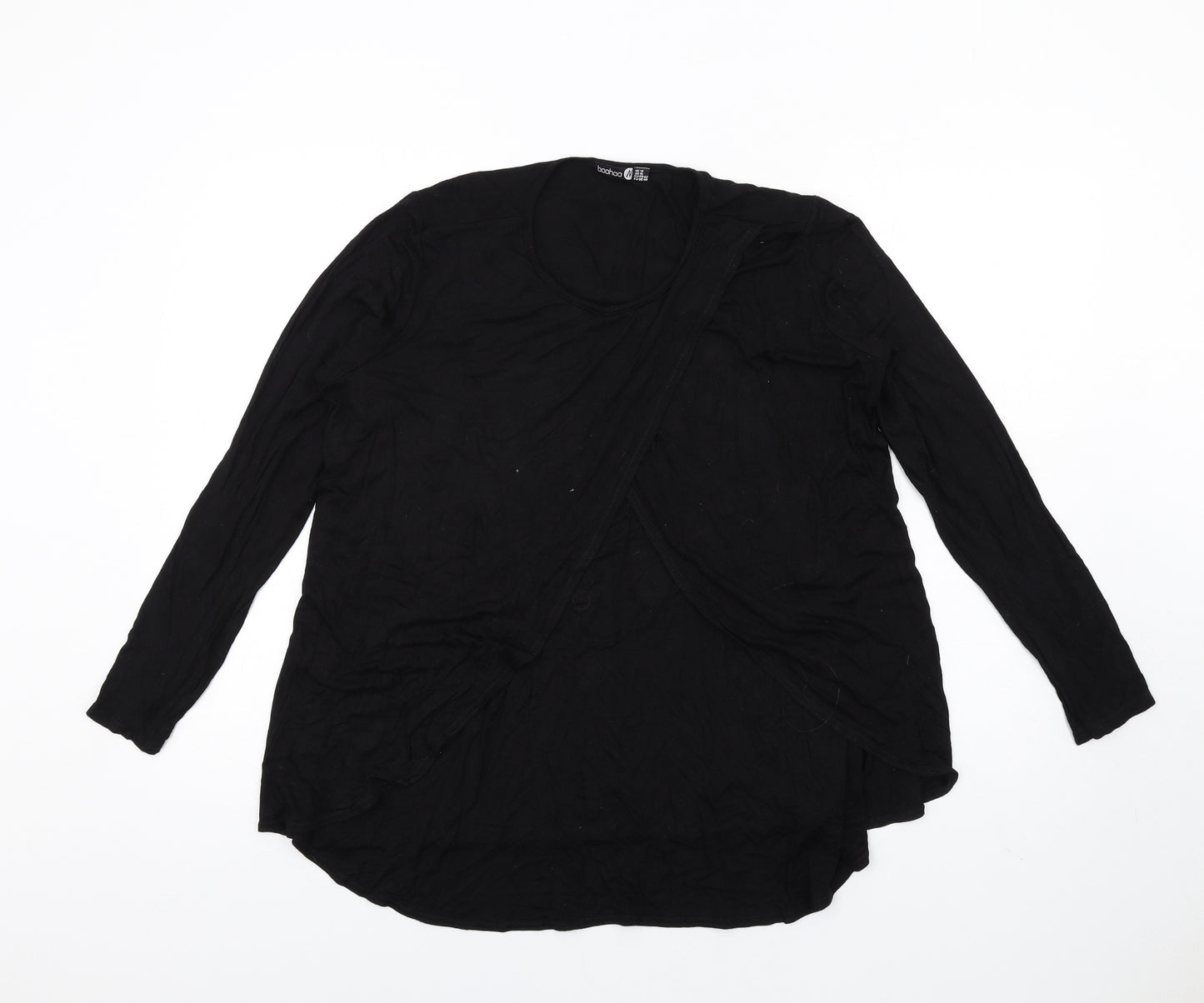 Boohoo Womens Black Viscose Basic T-Shirt Size 14 Round Neck