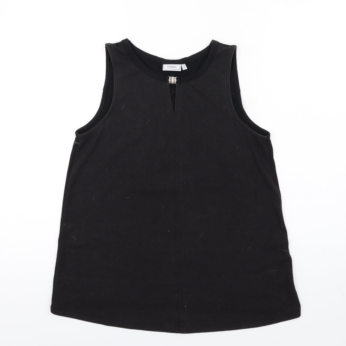 fransa Womens Black Viscose Basic Tank Size S Round Neck - Keyhole neck