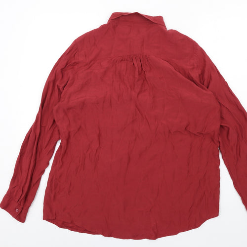 Marks and Spencer Womens Red Viscose Basic Button-Up Size 16 Collared