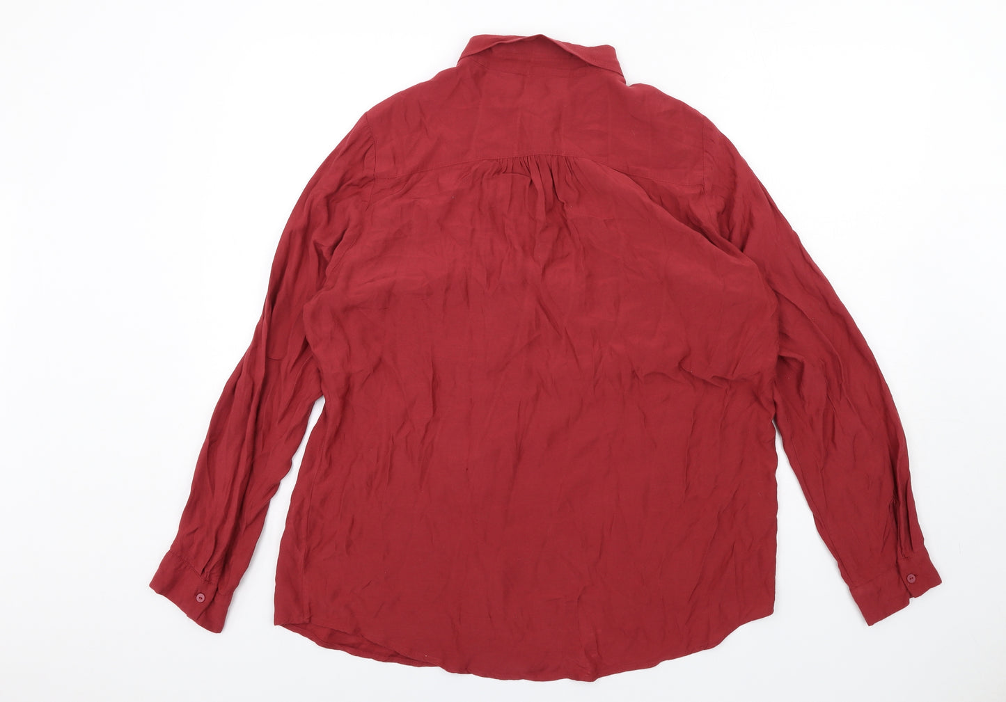 Marks and Spencer Womens Red Viscose Basic Button-Up Size 16 Collared