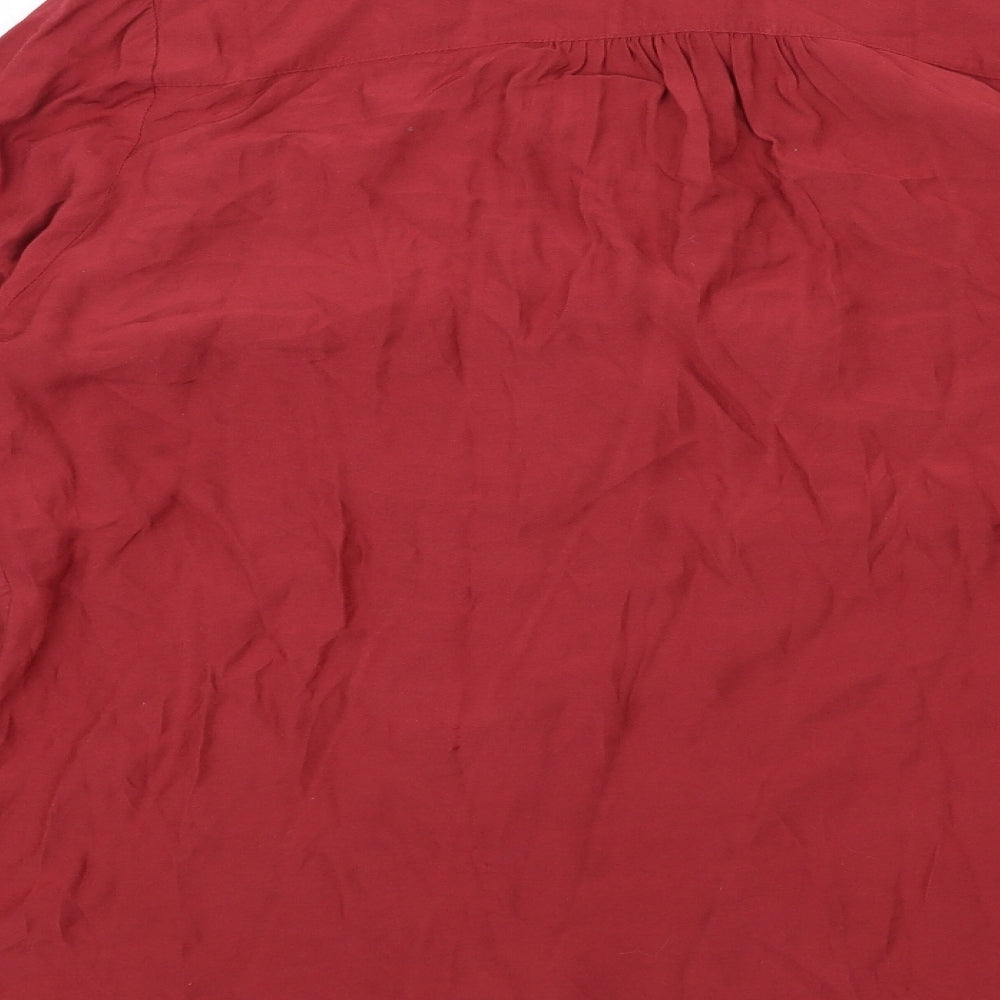 Marks and Spencer Womens Red Viscose Basic Button-Up Size 16 Collared