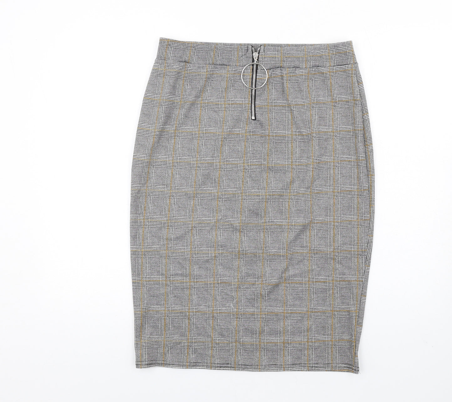 Select Womens Grey Plaid Polyester Straight & Pencil Skirt Size 16 Zip