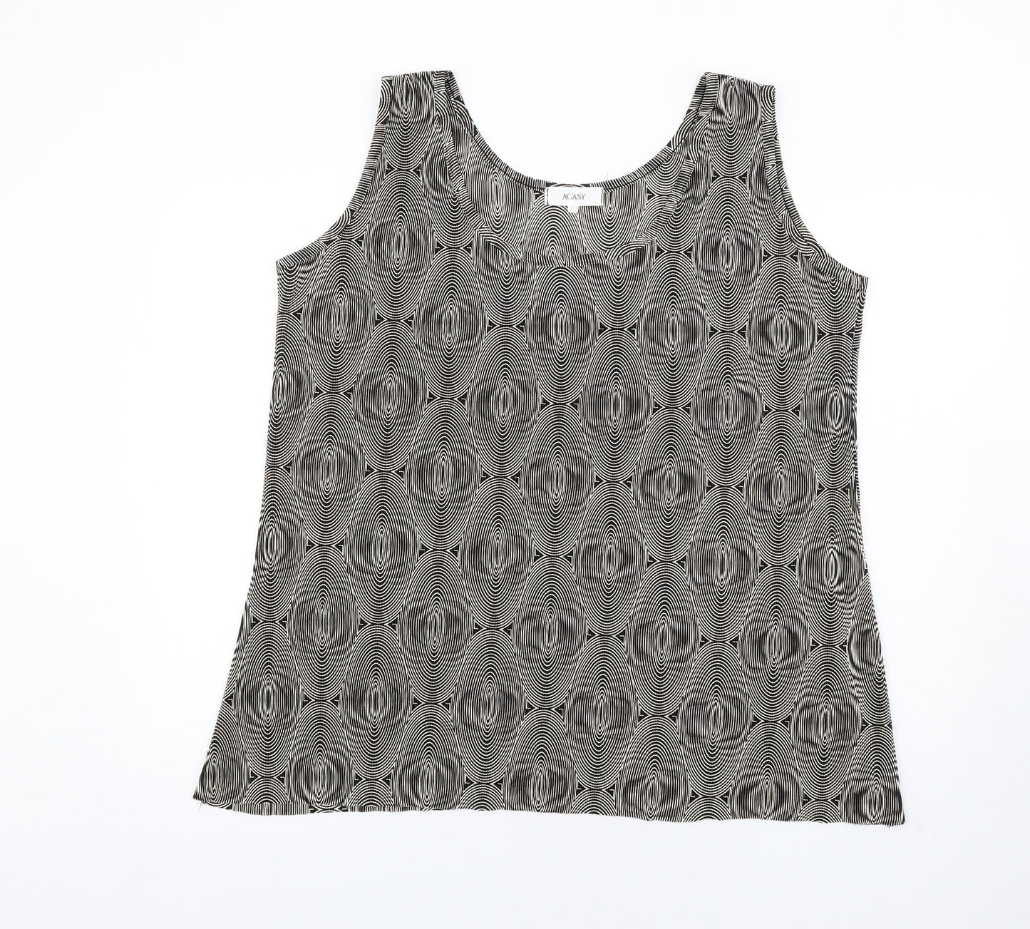 Agasy Womens Black Geometric Polyester Basic Tank Size 2XL Round Neck