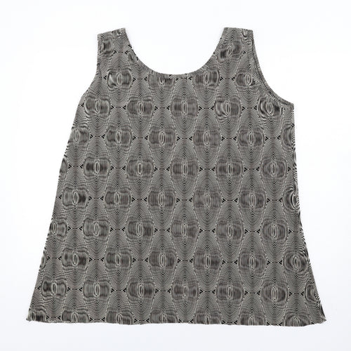 Agasy Womens Black Geometric Polyester Basic Tank Size 2XL Round Neck