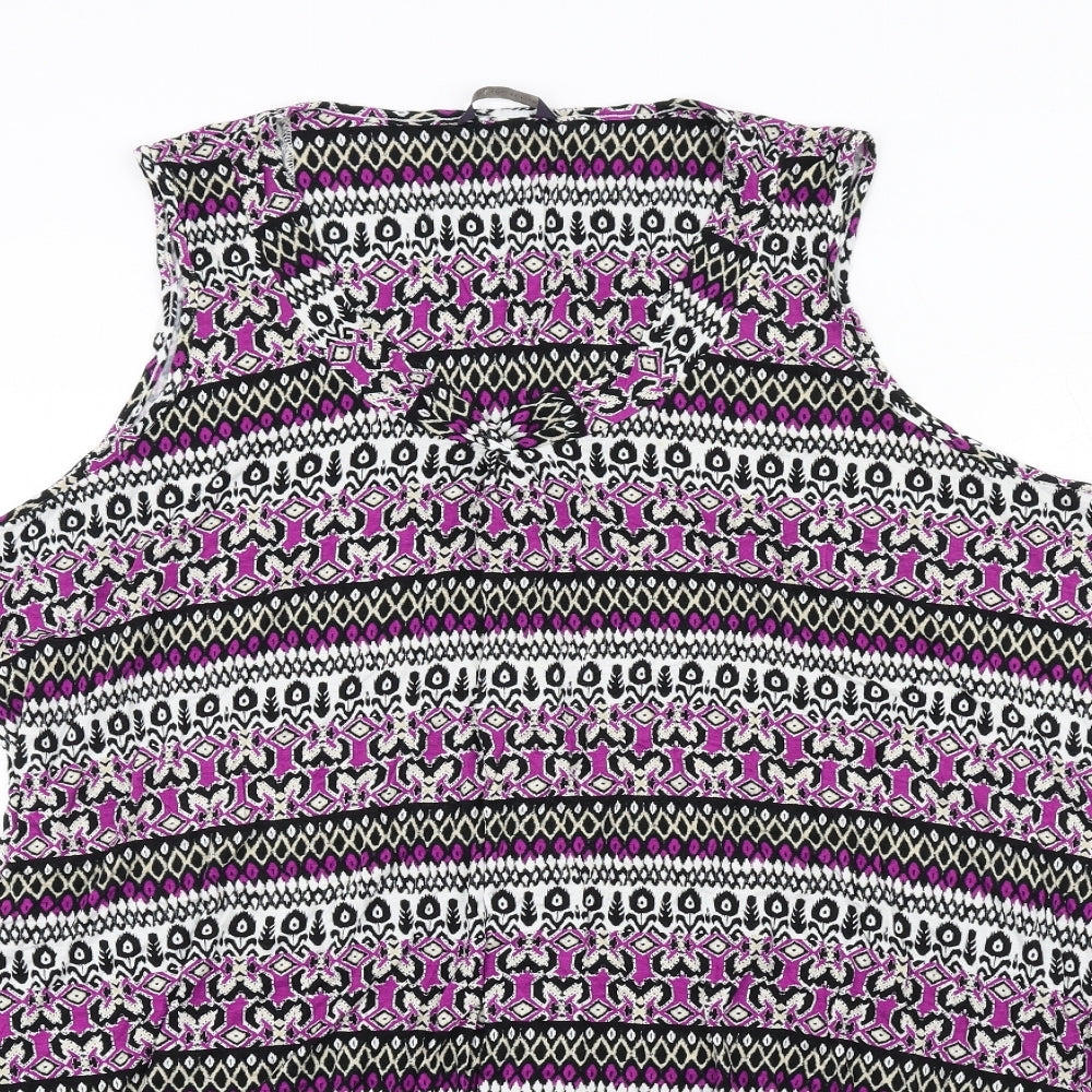 Marks and Spencer Womens Multicoloured Geometric Viscose Basic Tank Size 22 V-Neck