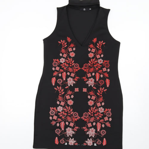 Missguided Womens Black Polyester Bodycon Size 10 Mock Neck Pullover - Keyhole neck