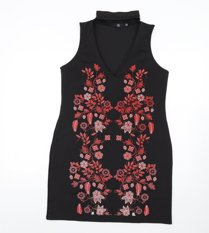 Missguided Womens Black Polyester Bodycon Size 10 Mock Neck Pullover - Keyhole neck