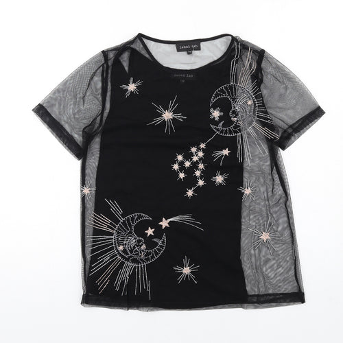 Label Lab Womens Black Polyester Basic T-Shirt Size 10 Round Neck - Moon and Stars