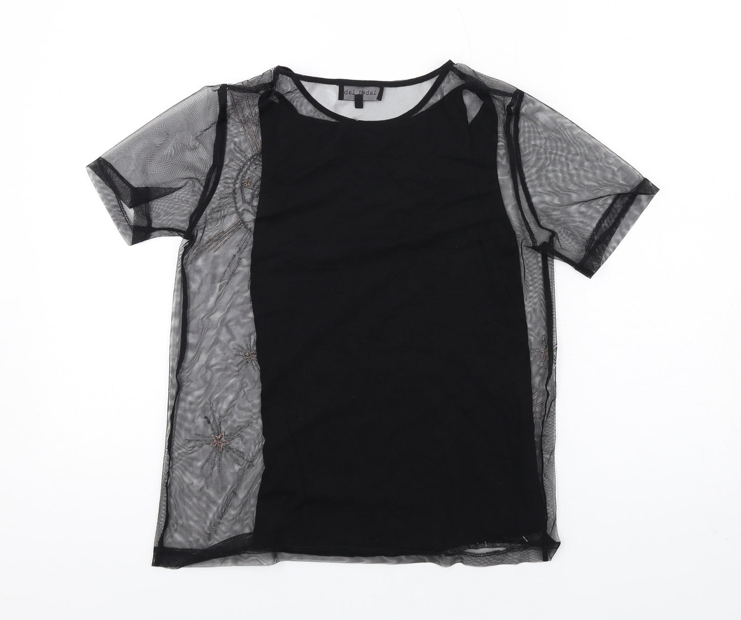 Label Lab Womens Black Polyester Basic T-Shirt Size 10 Round Neck - Moon and Stars