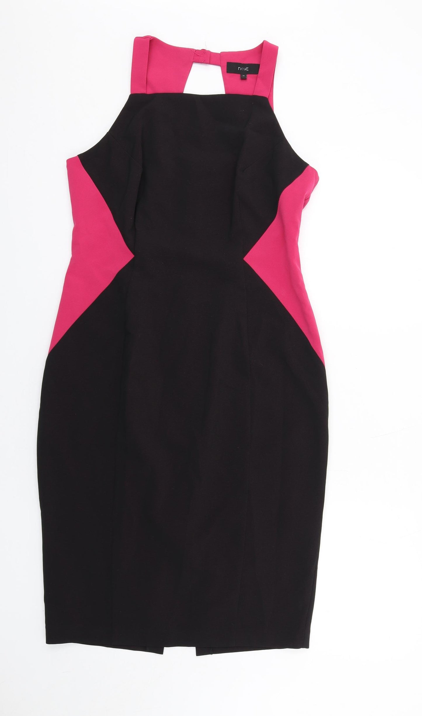 NEXT Womens Black Polyester Pencil Dress Size 14 Square Neck Zip