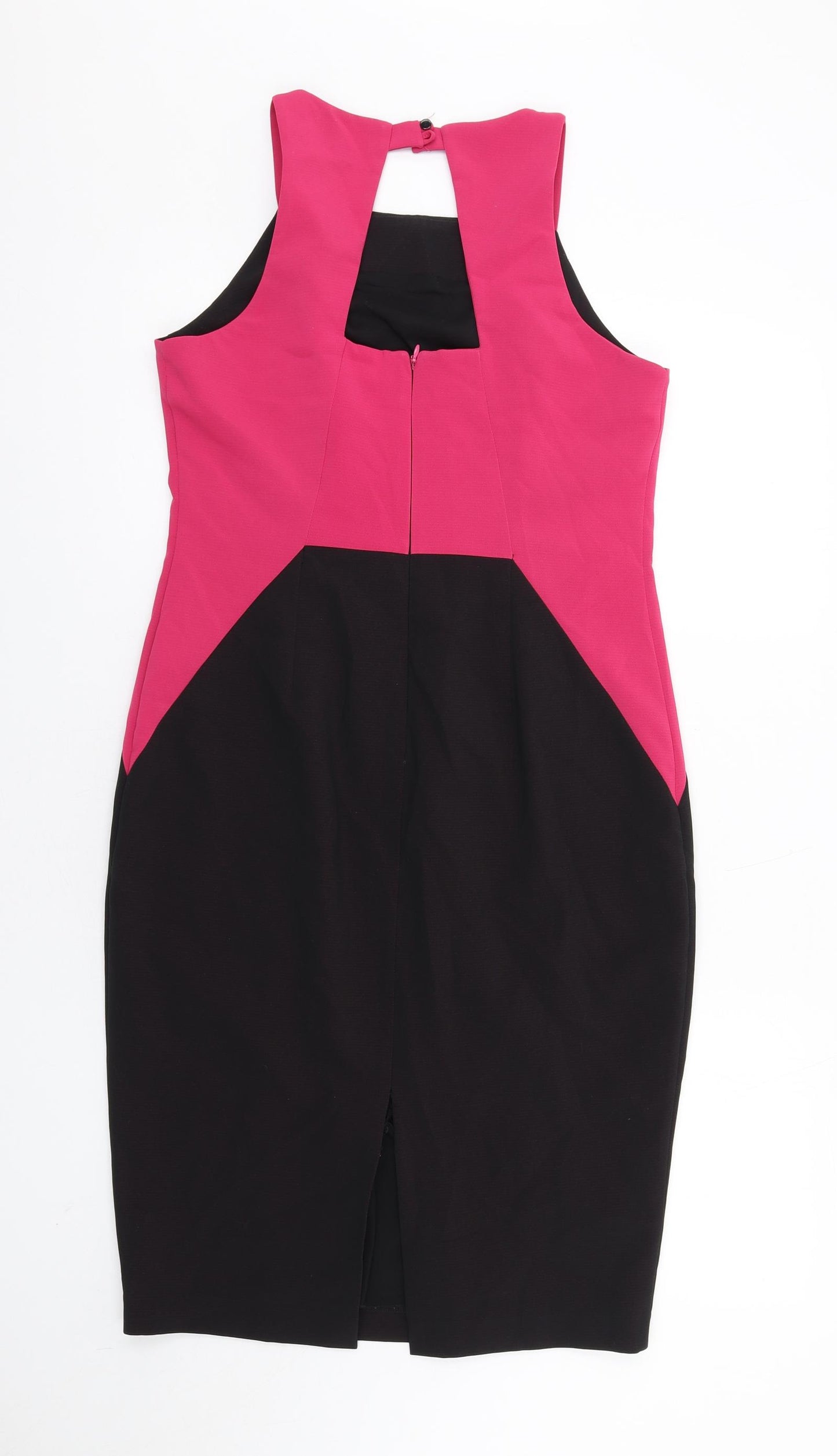 NEXT Womens Black Polyester Pencil Dress Size 14 Square Neck Zip