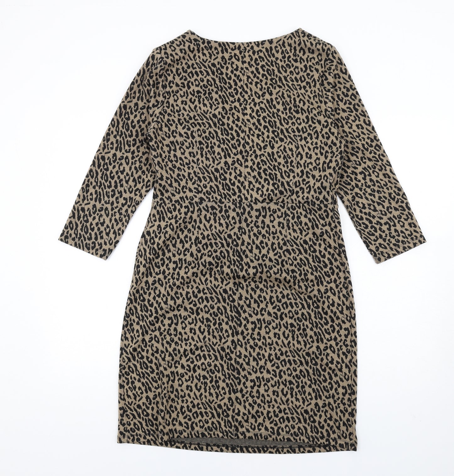 M&Co Womens Brown Animal Print Polyester Bodycon Size 12 V-Neck Pullover - Leopard Print