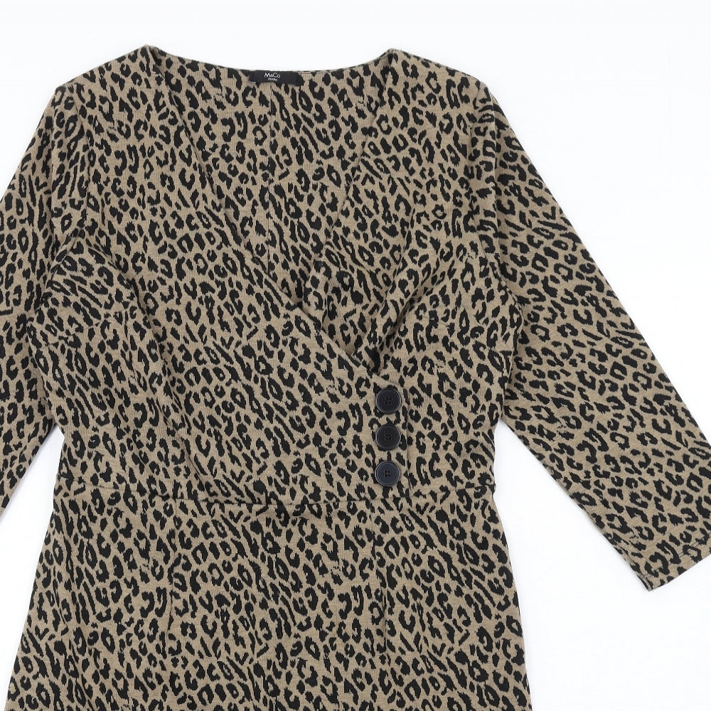 M&Co Womens Brown Animal Print Polyester Bodycon Size 12 V-Neck Pullover - Leopard Print
