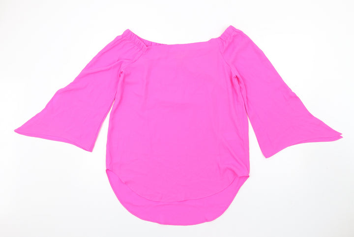 New Look Womens Pink Polyester Basic Blouse Size 12 Off the Shoulder