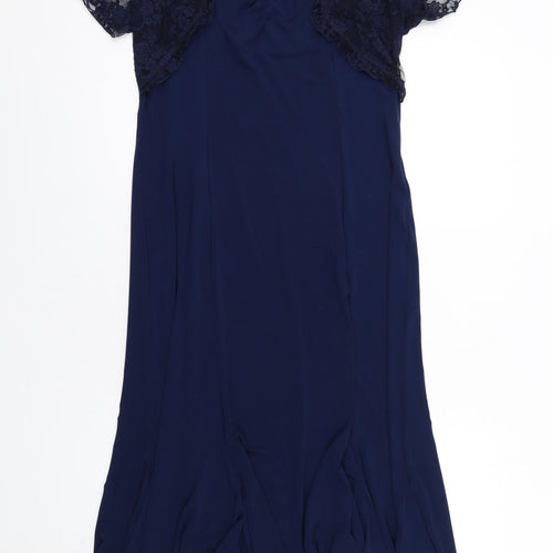 Lily Rose Womens Blue Polyester A-Line Size 14 Square Neck Pullover - Lace Sleeves