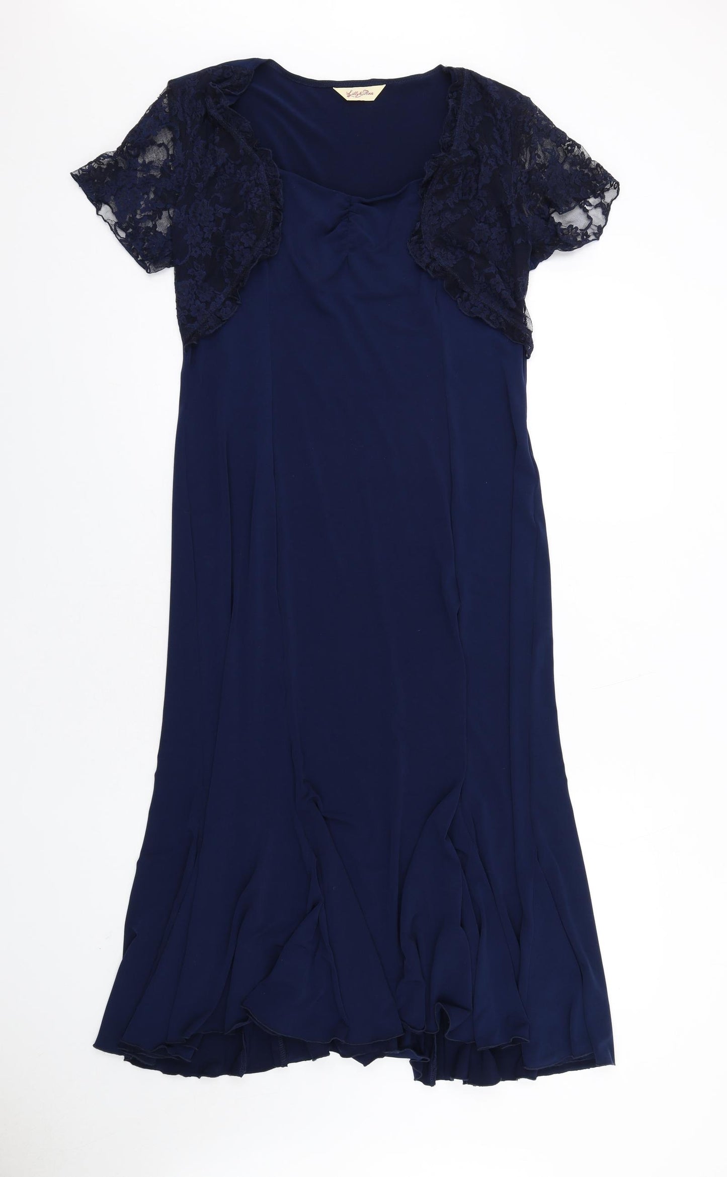 Lily Rose Womens Blue Polyester A-Line Size 14 Square Neck Pullover - Lace Sleeves