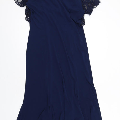 Lily Rose Womens Blue Polyester A-Line Size 14 Square Neck Pullover - Lace Sleeves