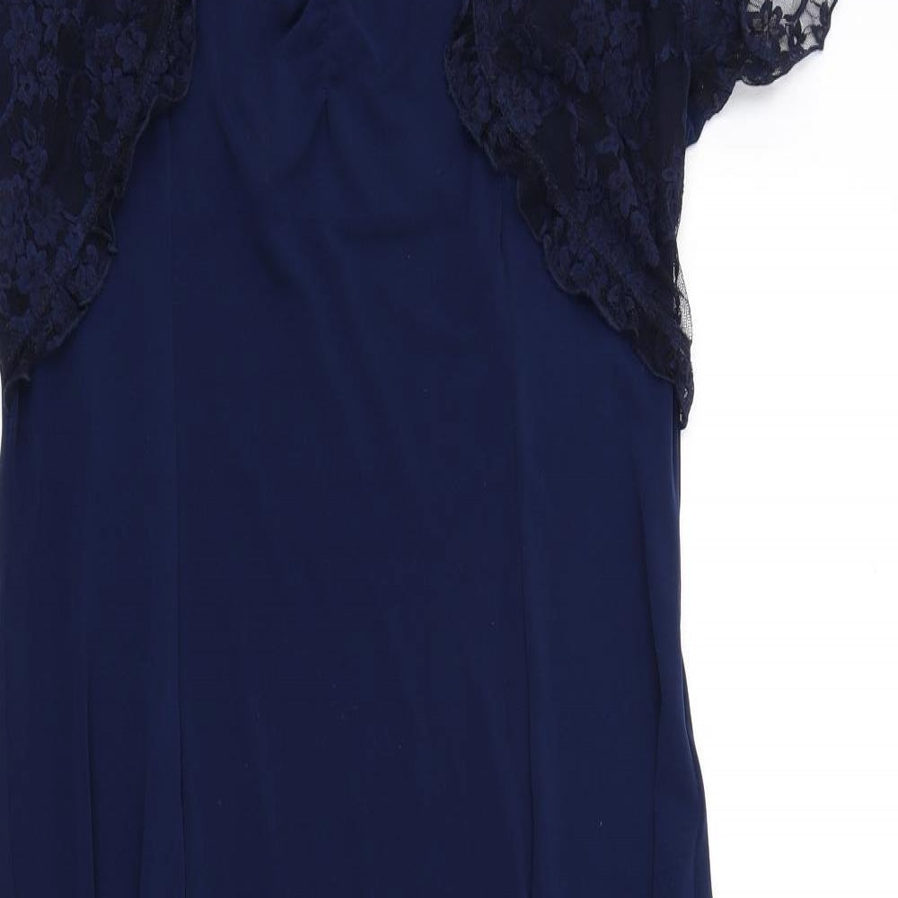 Lily Rose Womens Blue Polyester A-Line Size 14 Square Neck Pullover - Lace Sleeves