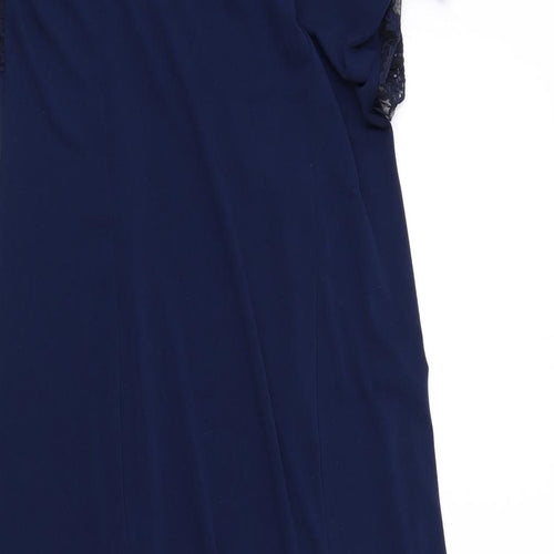 Lily Rose Womens Blue Polyester A-Line Size 14 Square Neck Pullover - Lace Sleeves