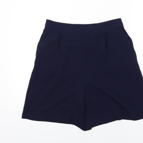 M&Co Womens Blue Polyester Basic Shorts Size 12 Regular Pull On