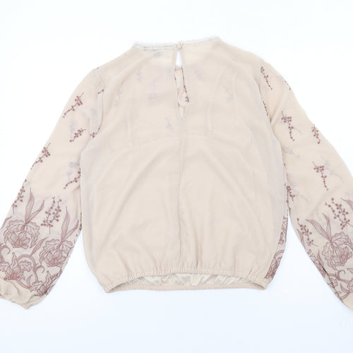 Haute Monde Womens Beige Polyester Basic Blouse Size M Round Neck - Embroidered Lace Neck Trim